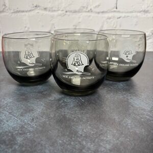VTG New England Patriots NFL Smoked Glass Roly Poly Drinking Glasses Set of 4